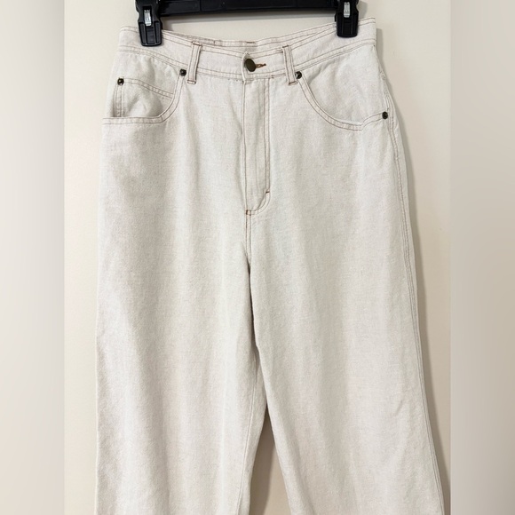 Vintage Linen Neutral Relaxed Lightweight Cotton High Rise Straight Leg Pants - Picture 6 of 7